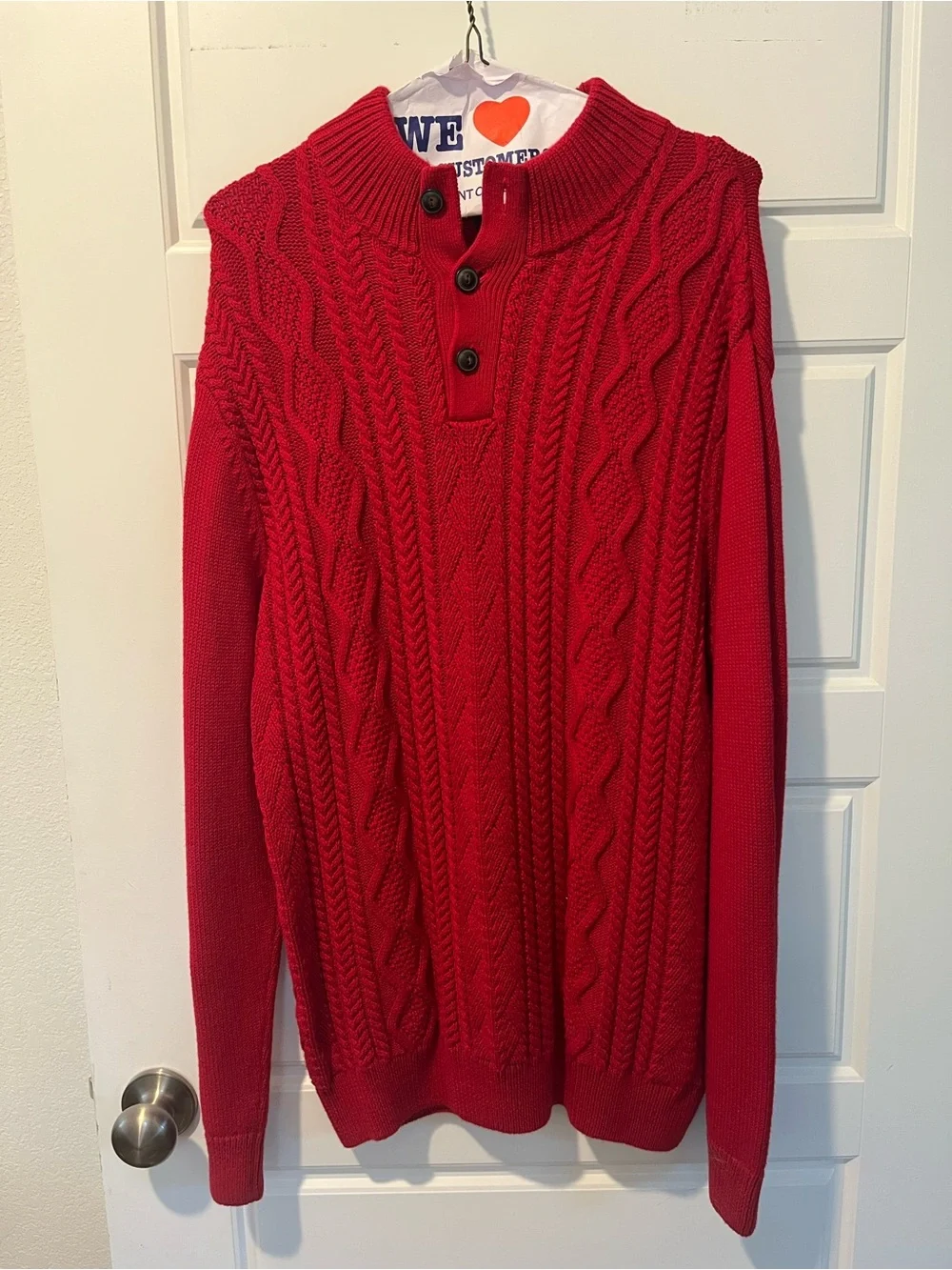 Chaps Red Cable Knit Button-Neck Crewneck Sweater